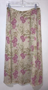 Womens Reversible Skirt M/L Green Floral Brown Geometric A-Line Long Modest - Picture 1 of 10