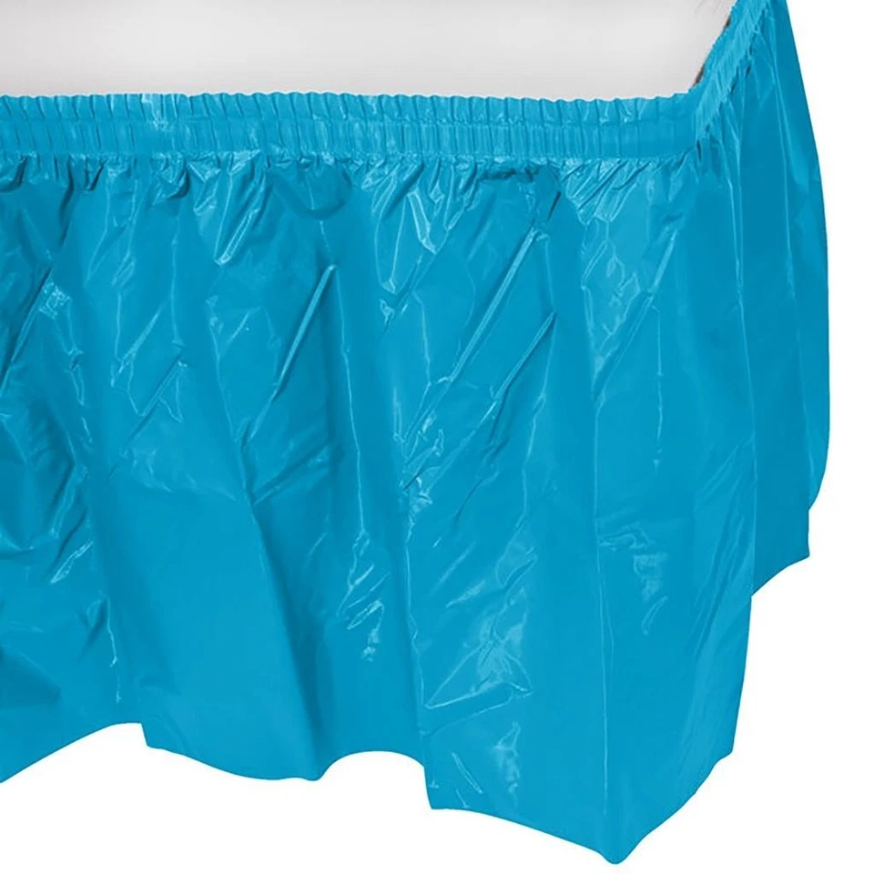 Turquoise Blue Pleated Plastic Table Skirt Birthday Party Decor 14ft x 29in New - Image 1 of 1