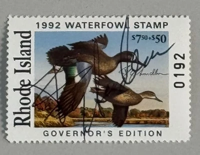1992 Rhode Island State Duck Stamp - Governor Hand Signed - Image 1 of 2