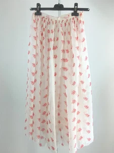 VTG Skirt 1950's Semi-Sheer White Stiff Organza Red Eyelet Style Leaves Sz XS-S - Picture 1 of 11