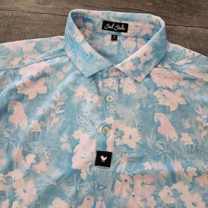 Bad Birdie Golf Polo Shirt Mens Medium All Over Print AOP Floral Parots - Picture 1 of 9