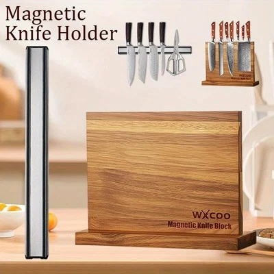 Stainless Steel Knife Rack+Multifunction Wooden Kitchen Magnetic Knives Holder - Image 1 of 4