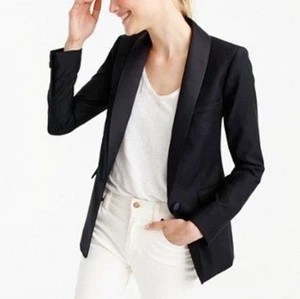 J Crew Smoking Blazer Damen 8 schwarz Wolle Satin Schalkragen Business formell Arbeit - Bild 1 von 15