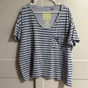 Skar Gorn Damen #61 Oversize Strand Küste Streifen U-Ausschnitt T-Shirt blau Small - Bild 1 von 7