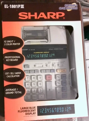 SHARP EL-1801PIII 12 Digit 2 Color Electronic Printing Calculator Adding Machine - Image 1 of 2