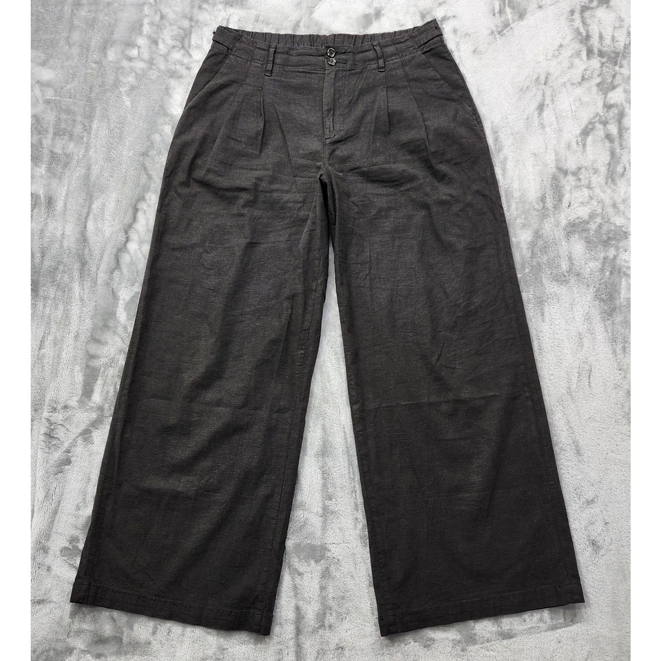 Calça American Eagle feminina 8 cinza cintura alta perna larga plissada sob medida - Imagem 1 de 4