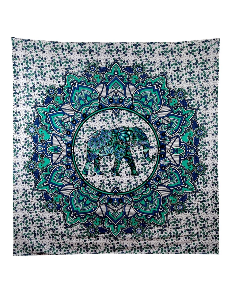 Tapiz Mandala Elefante Verde Turquesa Bohemio Colgante de Pared Grande 90x84 i... Foto 1 de 4