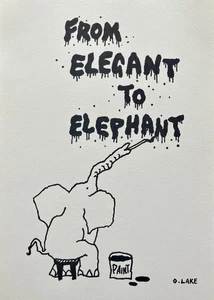 El elefante elegante, dibujo artístico original, ilustración de Oliver Lake, 1/10 - Imagen 1 de 4