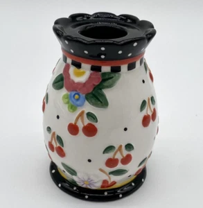 Vintage MARY ENGLEBREIT  “Cherries" Single Ceramic Candle Holder Polka Dot 2000 - Picture 1 of 8