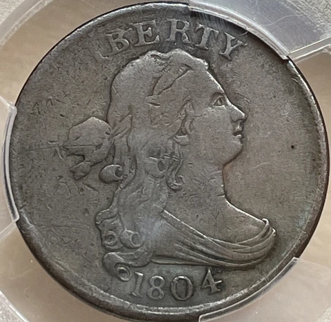 1804 DRAPPED BUST HALF CENT PCGS GENUINE CLEANED VF DETAIL PLAIN 4 NO STEMS Cover