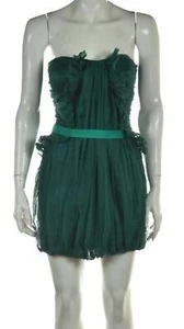 NEW Elizabeth and James Womens Dress Size S Green Solid Sheath Short Strapless - Picture 1 of 6