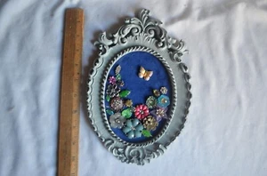 Jewelry Collage Butterfly Flower Garden Vintage Baroque Frame Blue - Picture 1 of 7