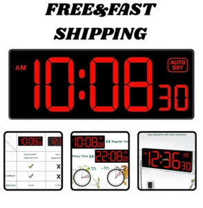 Led Digital Wall Clock With Seconds, Electric Clock Plug Auto Dst Dimmer - Picture 1 of 6