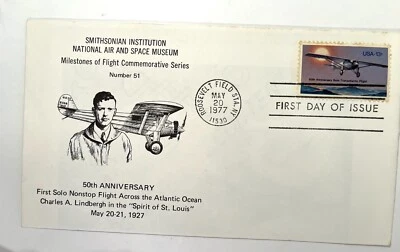 Solo TransAtlantic Flight SMITHSONIAN Cachet Spirit of St. Louis FDC 1977 - Image 1 of 2