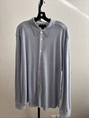 Mens Bloomingdales Cotton Linen Collared Button-Down Shirt Blue XL - Image 1 of 4