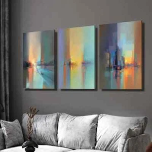 3pcs Geometric City Architecture & Skyline Wall Art Canvas Unframed/Framed - Imagen 1 de 9