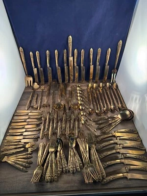 122pcs Siam Solid Brass Full Figure Buddha Flatware Set 10 Place Setting/Serving - Image 1 of 4