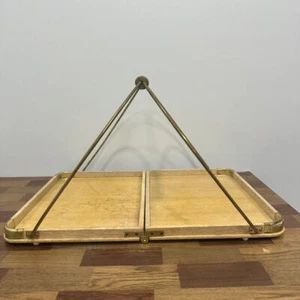 Holz & Messing Klapp Tablett 19x13 Made in Japan by K Teakholz Griff MCM Serviert - Bild 1 von 20