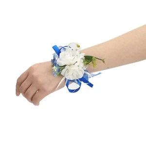 Blue White Prom Wrist Corsage, Set of 6, Corsages for Prom, Bridal Hand Flowe... - Picture 1 of 5