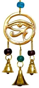 Egyptian Shiny Eye of Horus Brass Wind Chime Bells & Beads 9" Long assorted bead - Picture 1 of 1