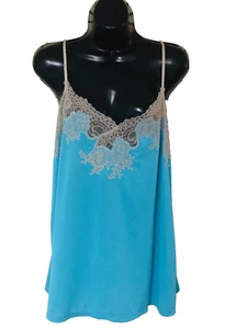 Natori Aqua Babydoll Top Womens XL Lace Fairy Feminine Cami Chemise Romantic - Picture 1 of 8
