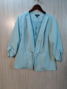 Torrid Jacket Women 2 Plus Light Blue Open Blazer Coat Ruched Sleeve READ - Picture 1 of 7