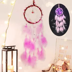 LED Dream Catcher Wall Hanging Handmade Feather Boho Circular Net Dream Catchers - Picture 1 of 13