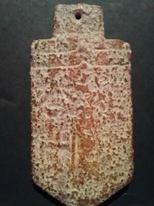 Hongshan Orange Nephrite Jade shield pendant with Characters - Picture 1 of 9