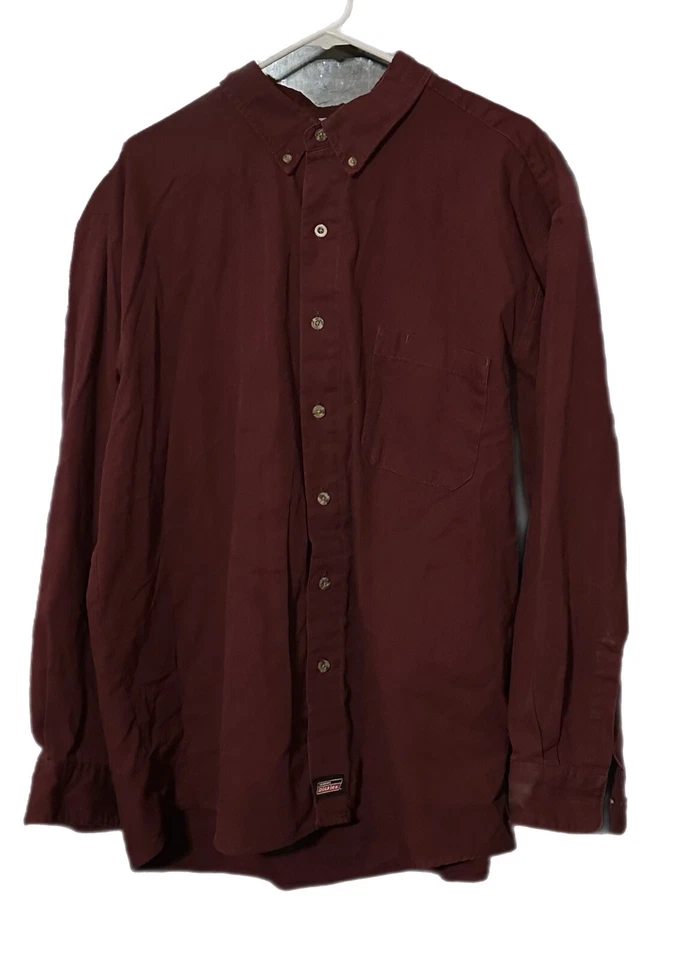 Camisa de Trabajo Dickies Manga Larga Borgoña XXL Bolsillos Frontales Botones Liberación de Manchas Foto 1 de 4