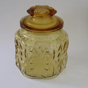 Vintage MCM LE Smith Glass Canister Jar Storage w/Lid Gold Atterbury Scroll 6" - Picture 1 of 13