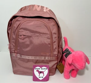 Victorias Secret PINK Logo Embroidery Collegiate Backpack Canvas Pink Rose - Picture 1 of 2