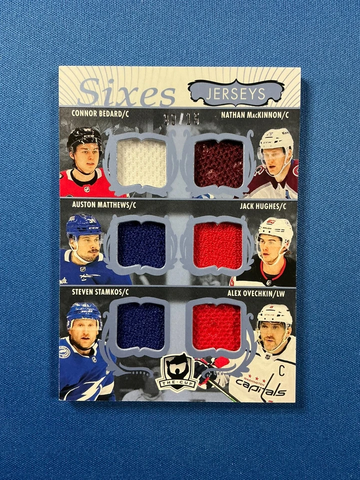 2023-24 UD The Cup Sixes Jerseys Bedard Matthews Ovechkin Hughes MacKinnon.. /15 - Изображение 1 из 2