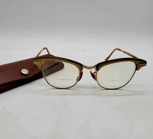 Shuron 12k GF Cat Eye Glasses 4 1/4 - 5 1/2 1940s Antique Olive Green Bifocals - Picture 1 of 12