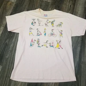 Vintage Hanes 50 50 T Shirt L Cows Funny 1990s Light Pink Stained - Picture 1 of 13