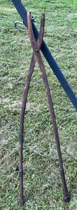 Antique Primitive Fishing EEL Tongs Grabbers Jaws Teeth Wood Leather Very Old - Picture 1 of 18