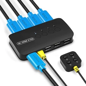 4K HDMI KVM Switch 4 Port HDMI USB Switch for 4 Computer Share a 4K@30Hz Monitor - Picture 1 of 6