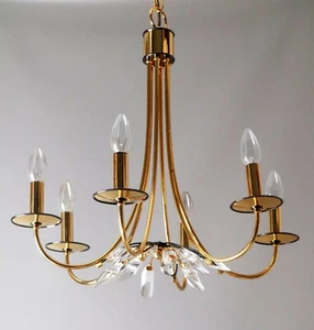 80s Lampe Stilkronen Kronleuchter Italien Vergoldet Bleikristall Luxus - Bild 1 von 11