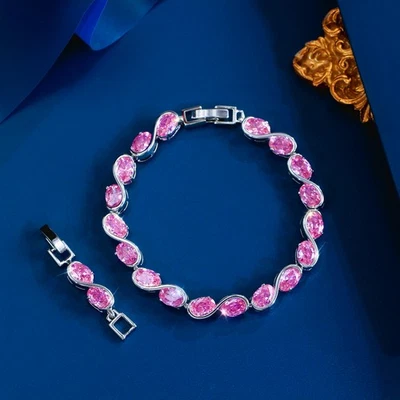 Brazalete Tenis Púrpura Ovalado Circonita Cúbica Onda S Chapado en Plata Joyería de Boda Foto 1 de 4