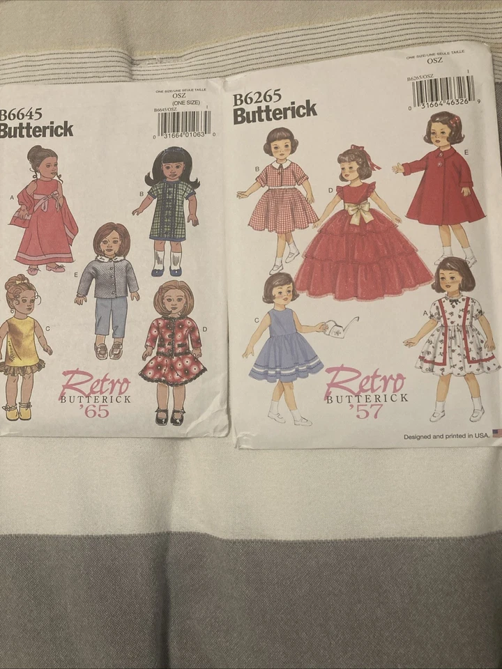 Lot Of 2 NEW Retro Butterick 18” Girl Doll Dress/Pant/Jacket Patterns - Image 1 of 4