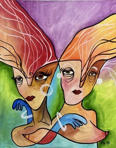 Soulmates – Original Acrylic Painting on Canvas (16x20”) Signed by Lisa - Picture 1 of 5