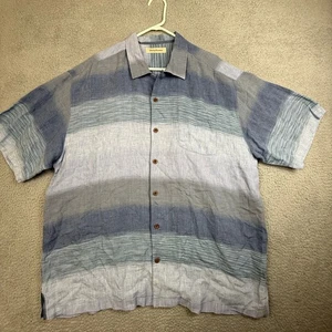 Tommy Bahama Mens XL Linen Striped Short Sleeve Camp Shirt Blue - Picture 1 of 10