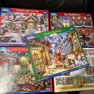 White Mountain Puzzle Lot - 5 komplette Weihnachtsbaum Santa GRÖSSER 1000 TEILE - Bild 1 von 7