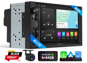2 DIN Car Stereo Radio CarPlay Android 13 6+64 7" QLED GPS Navi WiFi 4G Headunit - Picture 1 of 29