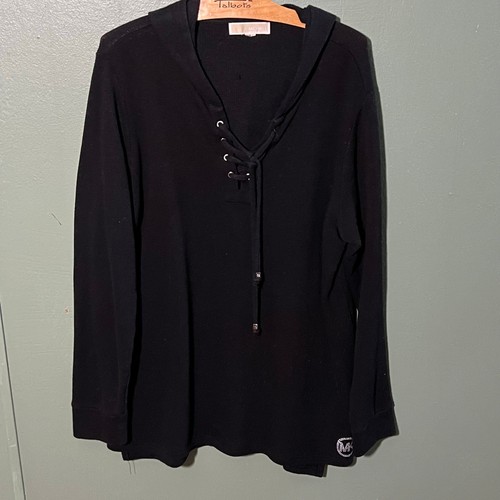 Felpa con cappuccio Michael Kors nera in maglia con logo strass XL stringata