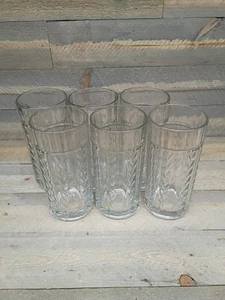 ANCHOR HOCKING VERTICAL LAUREL LEAF WHEAT DESIGN CLEAR GLASS 160Z SET OF 6 - Picture 1 of 8