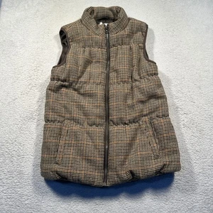 Maurices Women's Puffer Vest Plaid Houndstooth Wool Blend M Full Zip - Picture 1 of 9