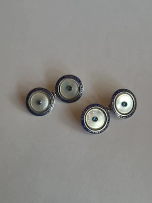 Manschettenknöpfe 800 Silber emaille, Perlmutt Blaue Stein Wien Österreich  - Bild 1 von 4