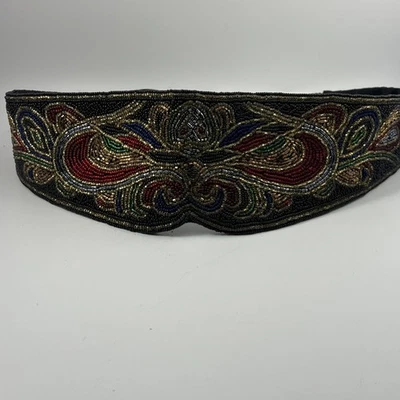 Vintage 1980s Christian Dior "Ceintures" Beaded Black Belt 50” - Image 1 of 4