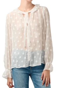 PAIGE Women's Ingraham Silk Ruffled Dot Blouse Top size M NWT Boho Romantic - Picture 1 of 9