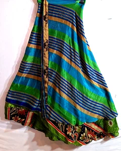 Incredible-art Gonna Vintage Seta Sari Magic Wrap Reversibile Doppio Strato Gonna, - Foto 1 di 6